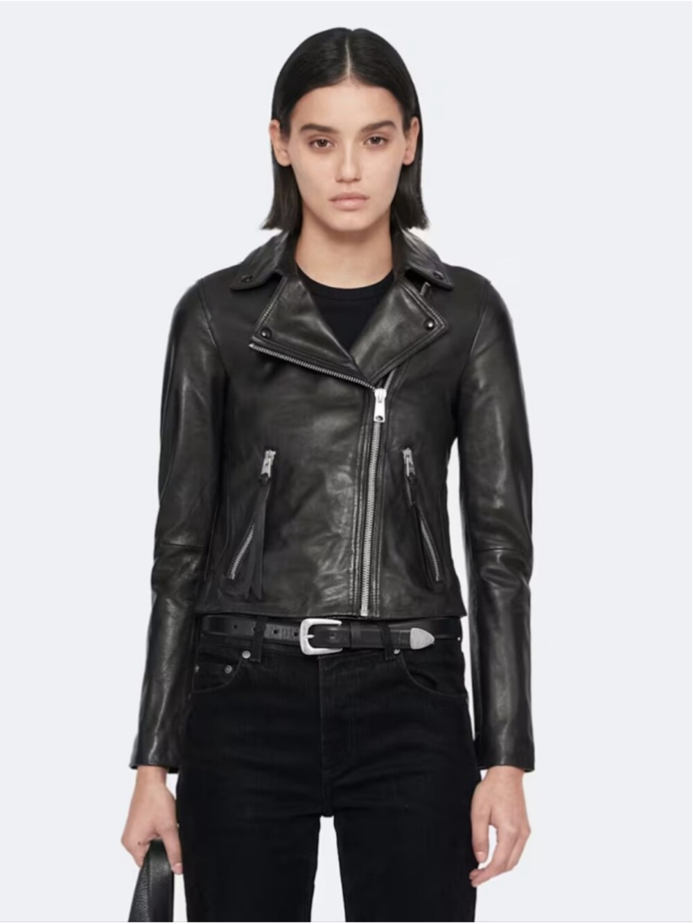 All Saints Dalby Slim-Fit Leather Biker Jacket size 2 in EUC